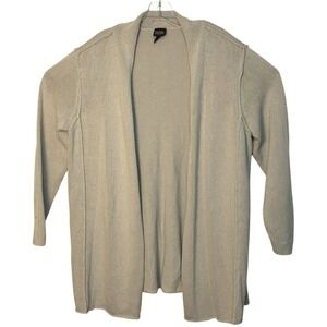 Eileen Fisher Open‎ Front Knit Cardigan Silk Cotton Blend Beige  Relaxed Fit 1X